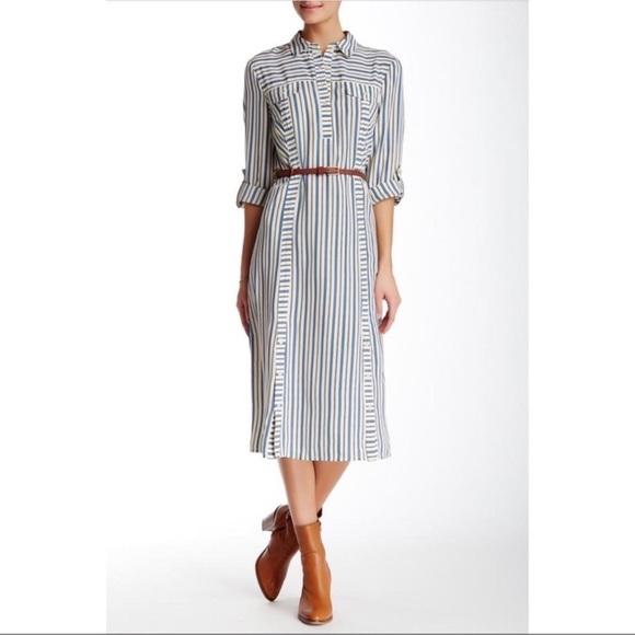 ECI Dresses & Skirts - ECI New York Blue and White Striped Long Sleeve Shirt  Dress